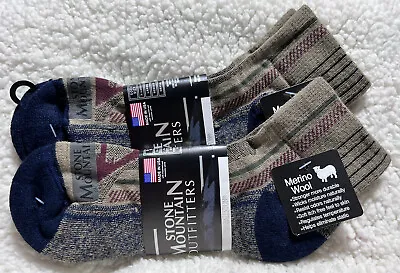 2 Pair Ascend  Navy Tan Ankle 70% Merino Wool Socks Ballston Size Med 5-9 • $16.99