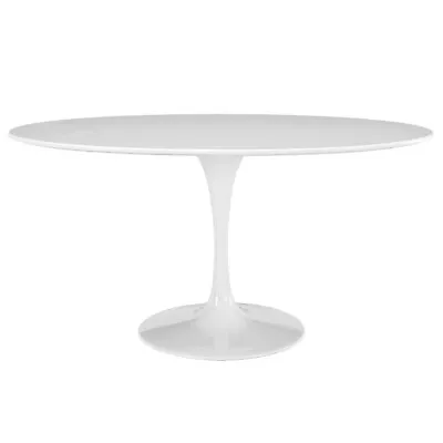 60  Oval White Pedestal Stem Dining Table Lacquered Chip Resistant Wood Top • $979.96