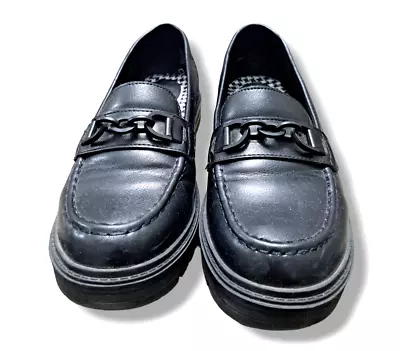 Seychelles Women's Betty Black Chain Detail Platform Loafers Size 7.5 W • $19.99