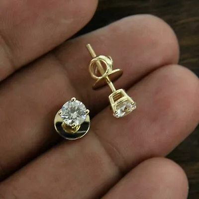 1Ct Round Cut Lab-Created Diamond Solitaire Stud Earrings 14K Yellow Gold Finish • $25.99