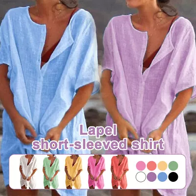 Women Beach Bikini Cover Up Loose Casual Solid Shirt Summer Swimwear Tops Blouse • $20.58