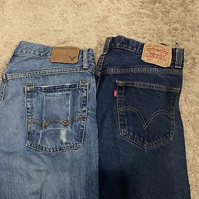 Lot Of 2 Levi's 505 Regular Fit & American Eagle Bootcut Jeans Mens 34x32 • $23.98