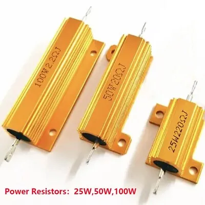 25/50/100W Watt Power Golden Aluminum Shell Wirewound Metal Resistor 0.01-5K Ohm • $1.89