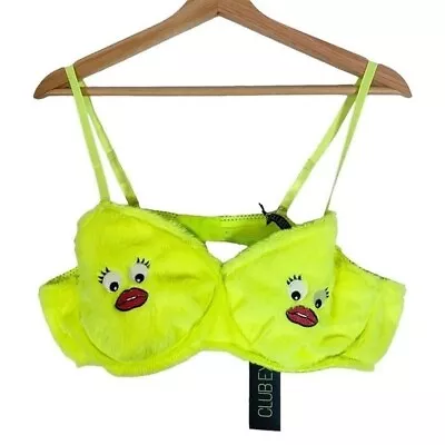 Dolls Kill Club Exx Womens Fuzzy Bra With Lady Face Lime Green Size XXL NWT • $40