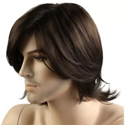 Men's Man Short Dark Brown Blonde Cosplay Natural Hair Wigs+free Wig Cap • $15.20