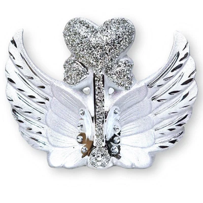 £16.84 • Buy Silver Crushed Diamond Sparkly Heart Angel Wings Ornament Shelf Bling