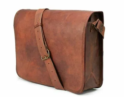 15  Vintage Leather Full Flap Waxed Canvas Laptop Messenger Brown Shoulder Bag2 • $68.41