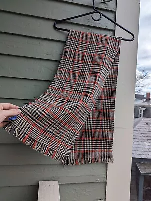 Vintage Munrospun Wool Houndstooth Tweed Scarf Made In Scotland Red Cream Brown • $15