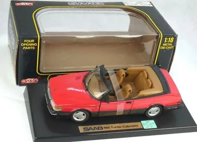 Saab 900 Turbo 16v Convertible 1992 Red 1:18 Collectible Toy Car Vintage Anson • $124.41