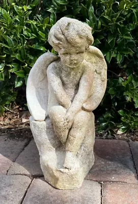 Vintage Weathered Angel / Cherub Garden Statue #1 - 14  Tall • $69.99