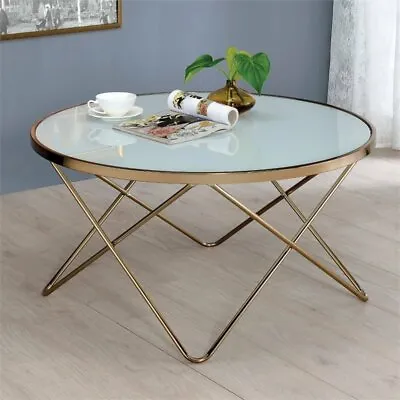 ACME Valora Round Glass Top Coffee Table In White And Gold • $117.54