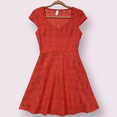 No Boundaries Lace Overlay Fit & Flare Skater Dress Size Small 3-5 Coral • $14.99