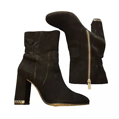 Michael Kors Delores Black Suede & Silver Chain Ankle Boots Size 8 • $32.24