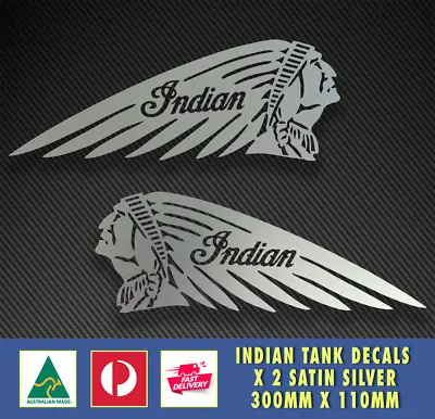 Indian Style Tank Decals X 2 SATIN SILVER Motorbike Sturgess Moto GP Sticker • $24.95
