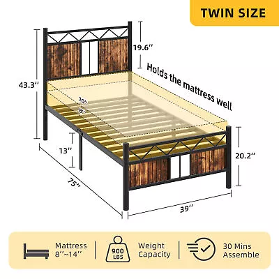 Twin/Full/Queen Bed Frame Wooden Storage Headboard Metal Platform Heavy Duty • $76.79