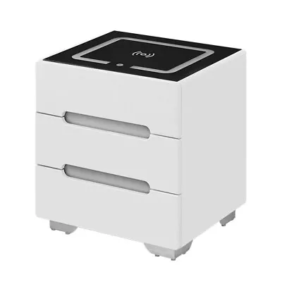 LED Bedside Cabinet Table Wireless Phone Charging 3 Drawers Bedroom Nightstand • £84.99