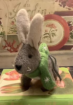 Rabbit/Bunny Ornament~Wearing Green Scarf~Sweater Type Material/Wire Ears~5.25”H • $12.99