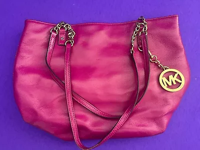 Michael Kors Handbag Tote Hot Pink Fuchsia Gold Chain Handles Logo Tag SALE! • $45