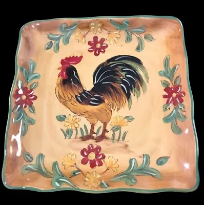  Maxcera Honey Rooster Hand Painted Square Serving Plate 9” • $22.95