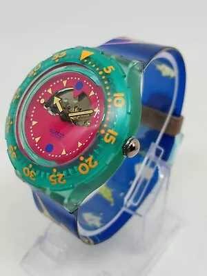 VINTAGE 1990 Swatch Scuba 200 SDN101  Happy Fish  38mm Swiss Made Watch NOS • $69.99