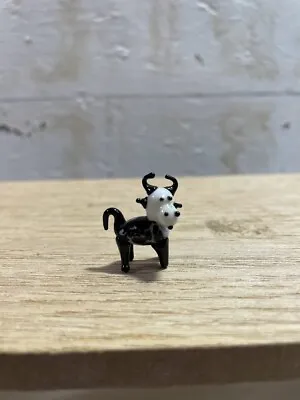 Miniature Black And White Glass Cow Bull Small Art Glass Cow Figurine • $8.99