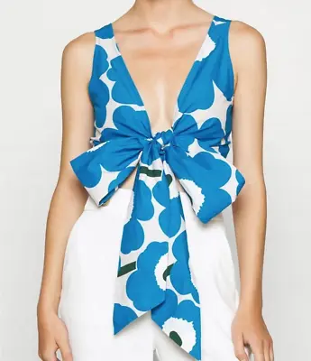 Marimekko Blue Unikko Cotton Sleeveless Wrap Top • $29.99