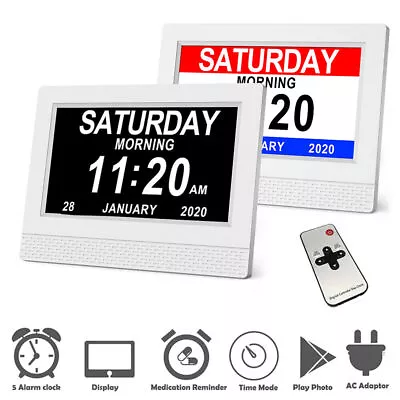 White Digital Day Calendar Clock 7inch For Memory Loss Seniors Dementia Elderly • $58.19