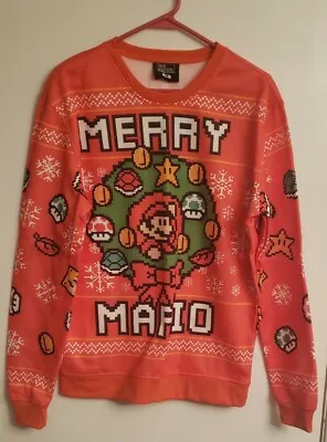 Thinkgeek Nintendo MED Super Mario 3 Ugly Christmas Sweater Sweatshirt LIGHT NEW • $19.99