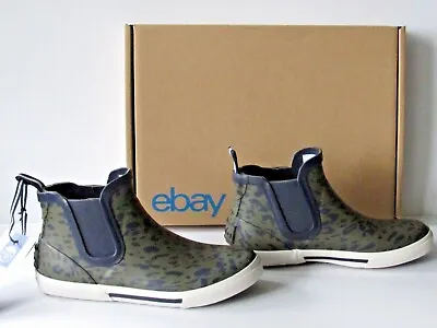 Joules Womens Size 5 Gray Leopard Print Slip-On Waterproof Chelsea Rain Boots • $31.59