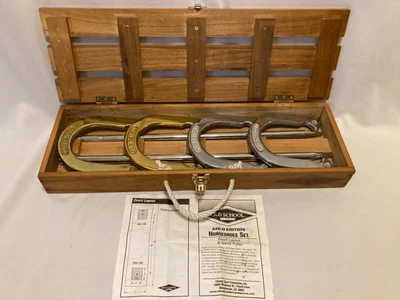 $65 • Buy  Horseshoe Set Old School Sports Gold Edition  Wooden Case And Instructions Used