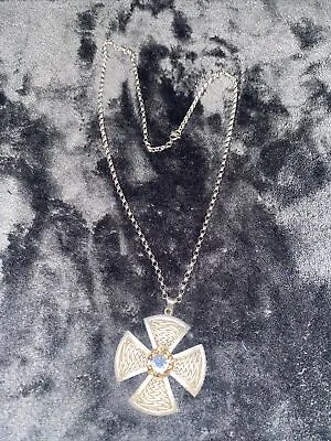 Vtg Sterling Silver Maltese Cross Smokey Quartz Pendant With Chain • $55