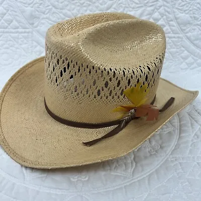 Stetson Vintage Roadrunner Straw Hat Cowboy Western Bryantcote Finish Size 7 1/8 • $49.99