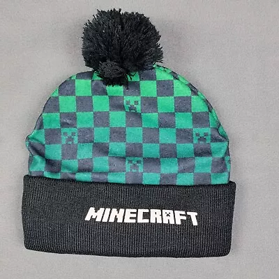 Minecraft Beanie Unisex One Size Green Black Hat Checkered  Pom Pom Winter  • $5.98