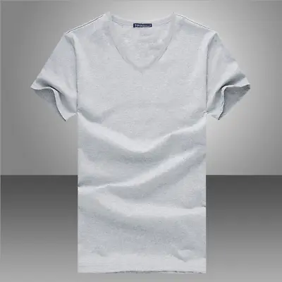 $6.99 • Buy  Men's V Neck Round Neck Cotton T-shirt Slim Fit Short Sleeve Solid Color Casual