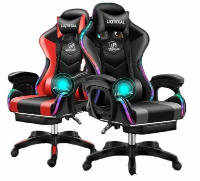 $120 • Buy Gaming Office Chair Ergonomic With LED Rim PU Leather Massage Pillow Footrest
