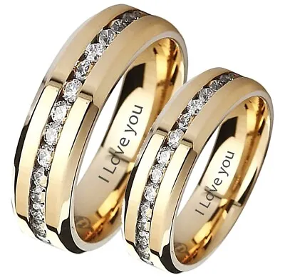 £49.99 • Buy His And Hers Matching Engraved I Love You Gold Tone Titanium Wedding Rings Set