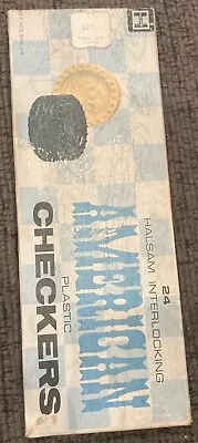 Vintage Halsam Interlocking American Plastic Checkers 24 Pc Set Original Box 614 • $7.99