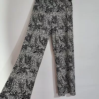 SALOOS Casual Trousers Size 12-UK Black White Animal Print 27L Elastic Waist  • £12