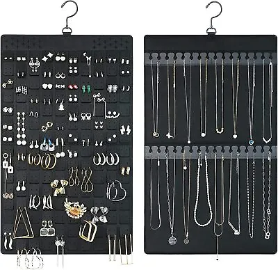 Wall Hanging Jewelry Necklace Organizer Dual-sided Holder With Rotating Hanger • £6.95