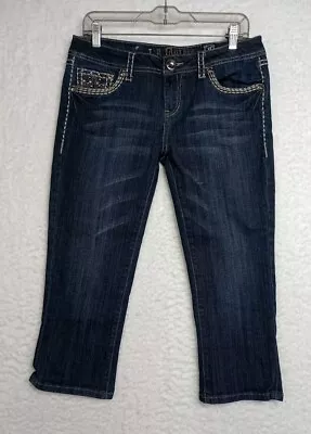 LA IDOL Flap Pocket Blingy Chunky Stitch Capri Women's Jeans Size 11 (33x21) • $25.20