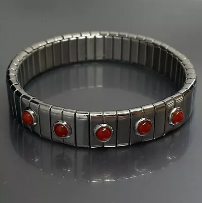 Vtg Milor Italy Stainless Steel Red Coral Expandable Stretch Bracelet Unisex • $55