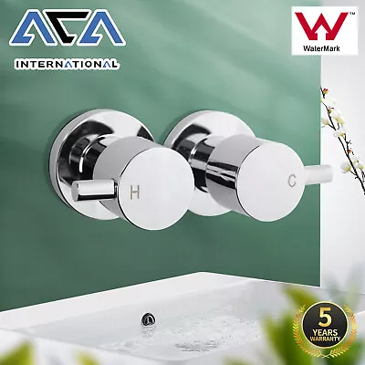 Bathroom Basin Bath Shower Round 1/4 Turn Twin Taps Wall  Brass Chrome Watermark • $50.90