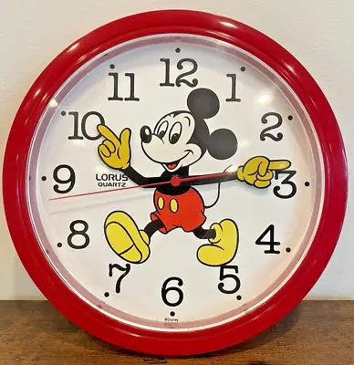 Vintage LORUS 10.25  Disney Mickey Mouse Quartz Wall Clock Japan Red WORKS • $17.99