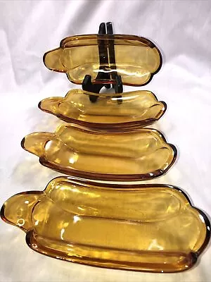 Snack Set Amber Depression Glass  Tidbits-Celery-Misc Vintage   SET 4 • $24.88