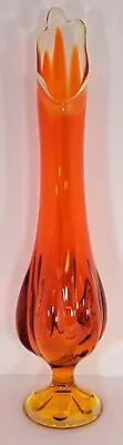 Persimmon Orange Viking Glass Epic 6 Six Petal Footed Vase 18  Swung Swing MCM • $65