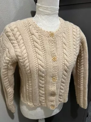 J Crew 100% Wool Fishermans Knit Cardigan Sweater Sz S Cropped Ivory Cable Knit • $24.95