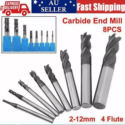 8PCS Carbide End Mill Set Tungsten Steel Milling Cutter Tool 2-12mm 4 Flutes Kit • $56.99