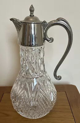 Antique Vintage Silver Plate Cut Glass Falstaff Claret Wine Decanter Water Jug • £38