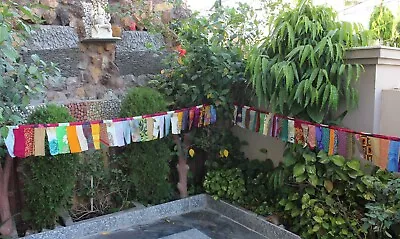 Vintage Indian Silk Sari Fabric Bunting Boho Décor 5 Meter Garland Outdoor Décor • $15.99