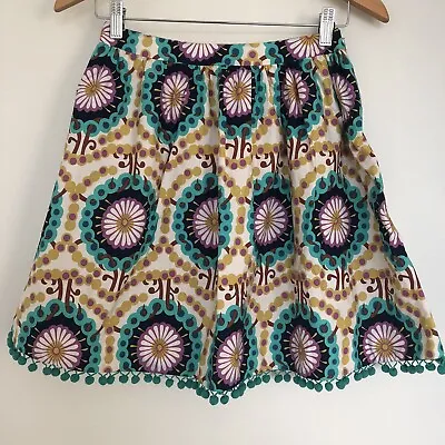Gorman Colourful Printed Cotton Fit & Flare Skirt Pom Pom Edge Size 8 • $29
